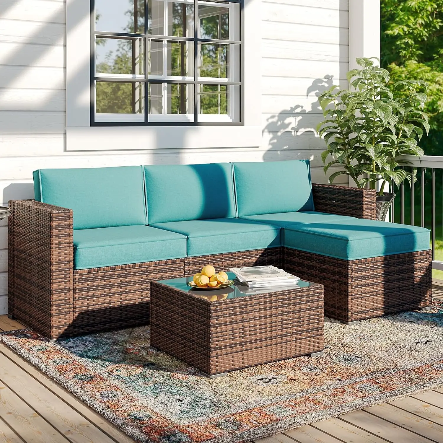 Nordivale Outdoor Patio Cushions 9-Piece Deep Seat Set, Splash-Proof Fade-Resistant Furniture Replacement Accessories, Sky Blue