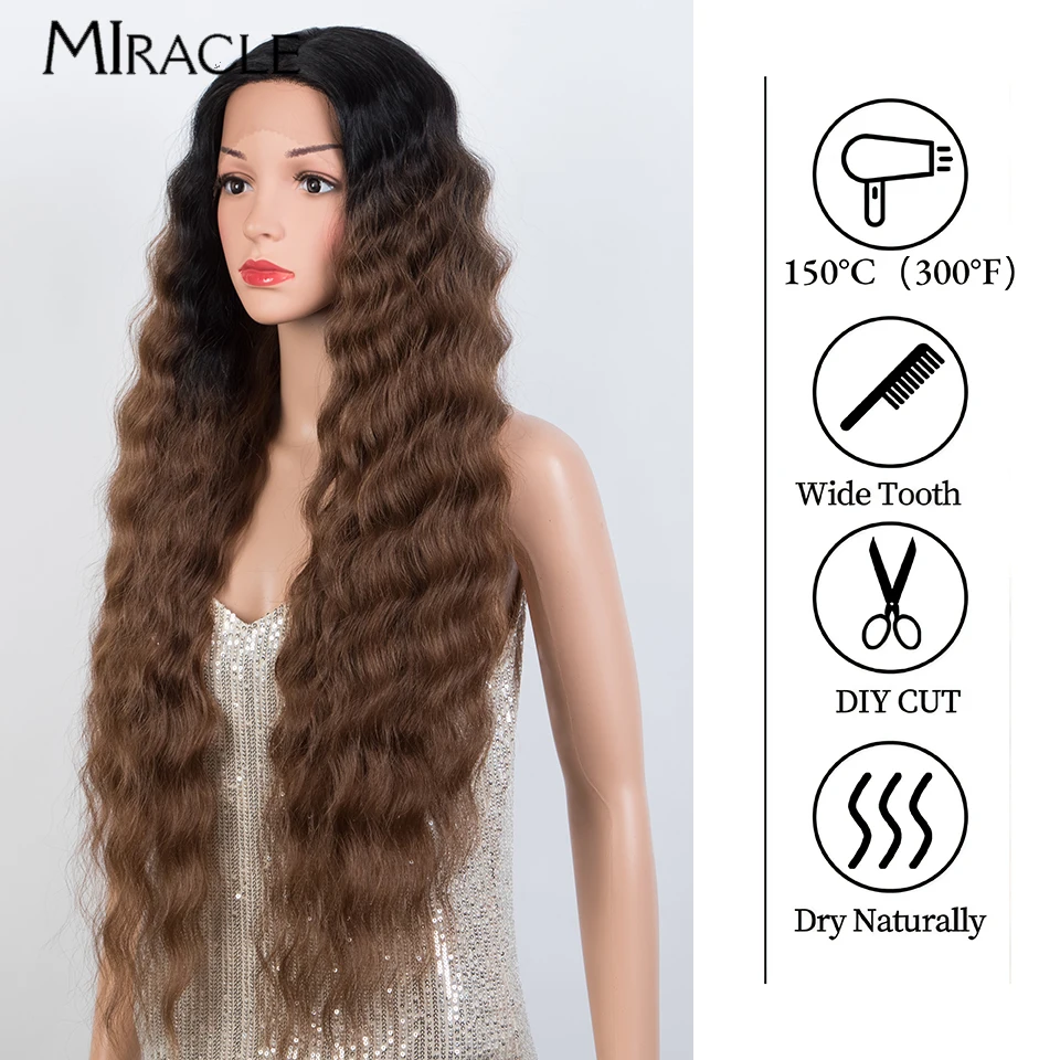 MIRACLE Synthetic Lace Wig 30'' Water Wave Lace Frontal Wig for Women Ombre Red Blonde Wig Cosplay Wig Female Lace Front Wigs