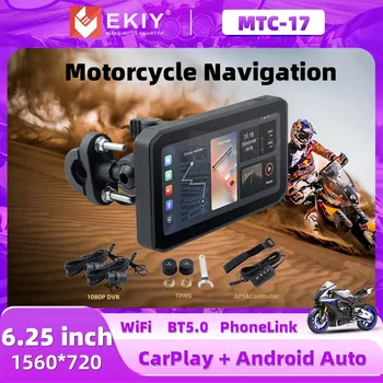 EKIY 6,25 polegadas Câmera CarPlay de navegação para motocicleta Linux IP65 Host à prova d'água sem fio Android Auto