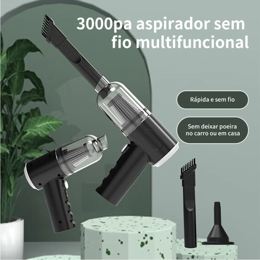 Mini Aspirador De pó Portátil Automotivo e Casa Potente Recarregável 3-em-1