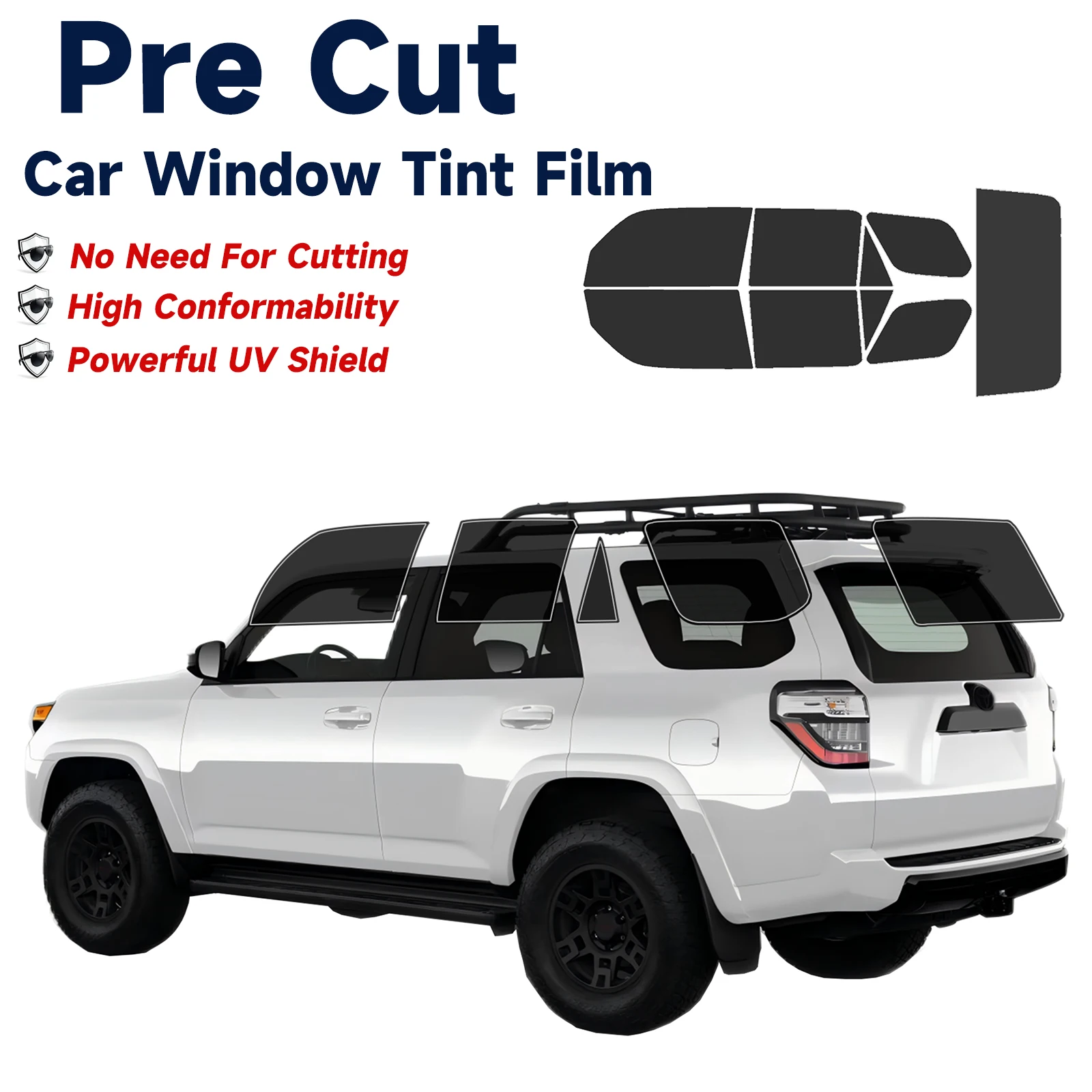 

Предварительно вырезанный оттенок окон автомобиля для Toyota 4Runner 2010-2024, все боковые солнцезащитные УФ-ИК-блокирующие тепло и блики, 2-слойные защитные пленки для окон, тент