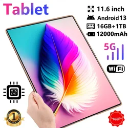 Tablette réseau Android 2024 de 11.6 pouces, 16 Go de RAM, 1 To, Dean 16MP, 32MP, 10 cœurs, 13.0 mAh, 4, WiFi 5G, nouveauté 12000