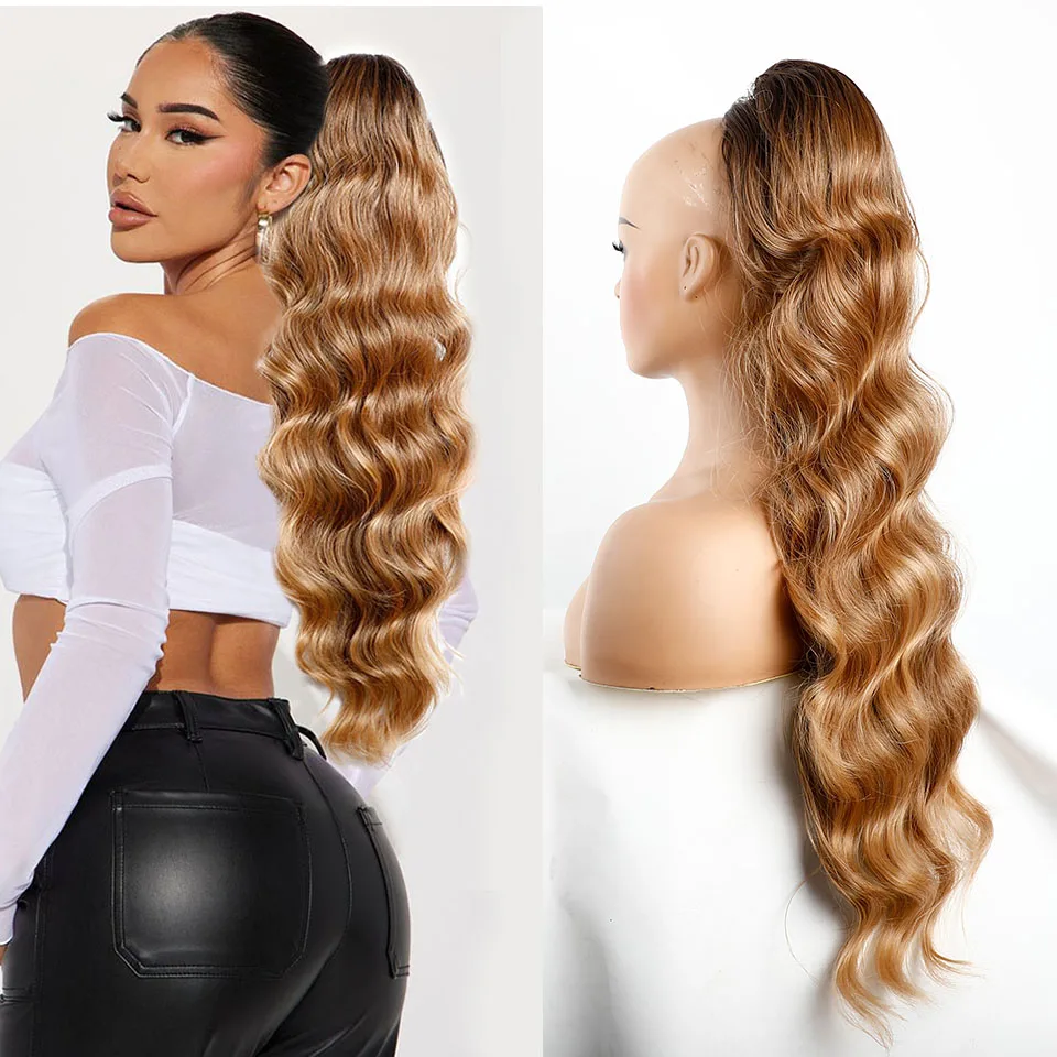 Body Wave Ponytail Extensions Long Wavy Drawstring Ponytail Clip In Hair Extensions For Black Women Blonde Black Heat Resistan