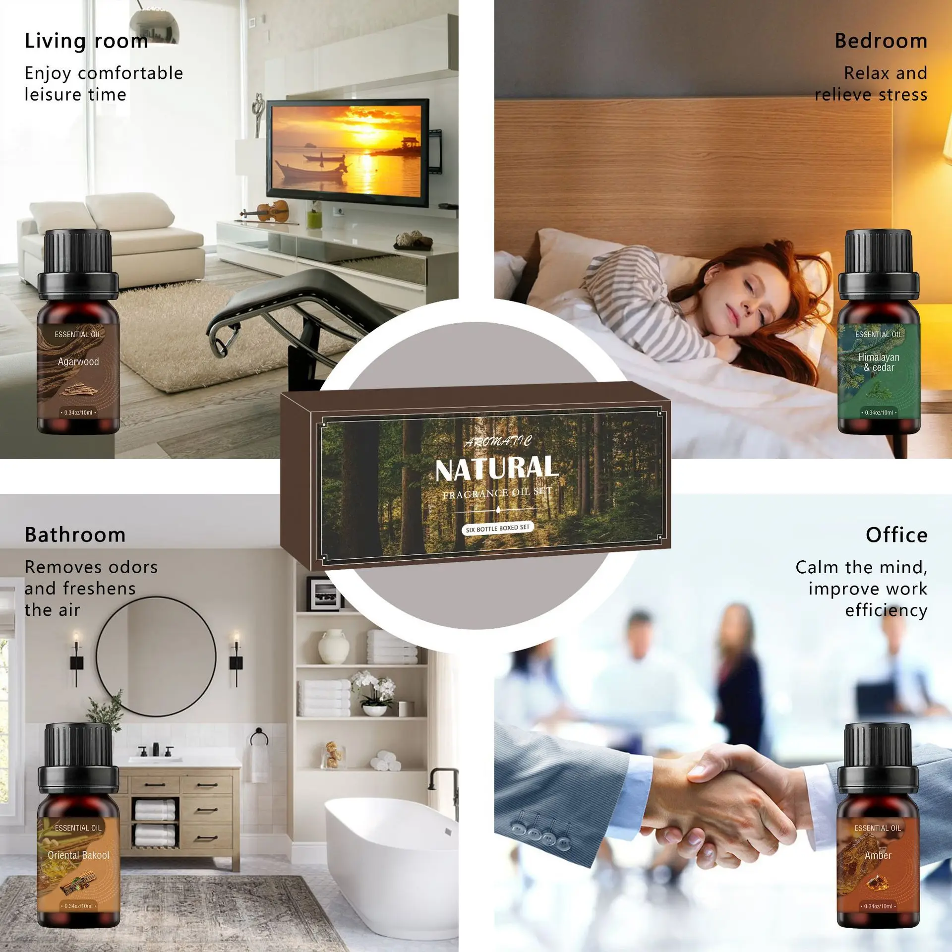 Random Woodsy Essential Oil Set Natural Aromatherapy Diffuser Oils for Humidifier Water Soluble Long Lasting Fragrance Home Relaxing Scent Gift Box