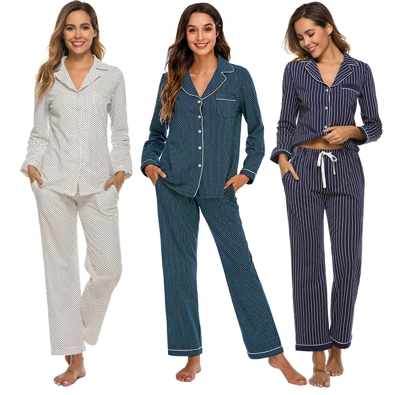 Ladies Pajamas Set Nightgown Autumn Winter Cotton Female Women Nightwear Sleepwear Loungewear Suit Set Blouse Pant Home Clothes