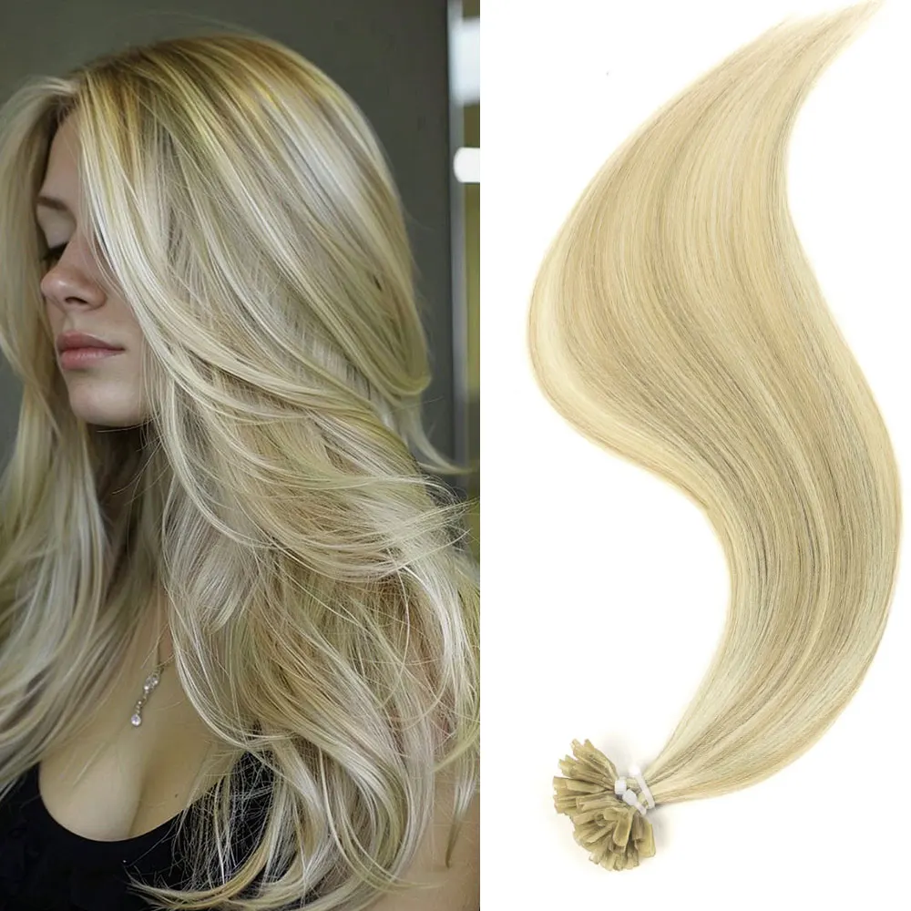 

Наращивание волос U-образным кончиком P18/613 # 60 платиновых светлых волос для ногтей, 100% человеческие волосы Remy, предварительно склеенные кератиновые капсульные волосы, 50 г