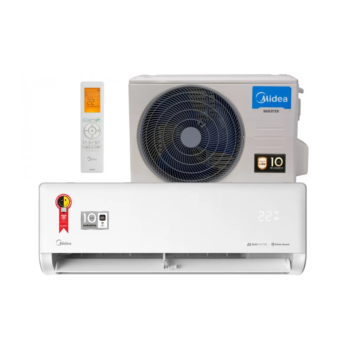 AR CONDICIONADO SPLIT MIDEA AI ECOMASTER 12000 BTU R32 FRIO 42EZVCA12M5 BRANCO 220V