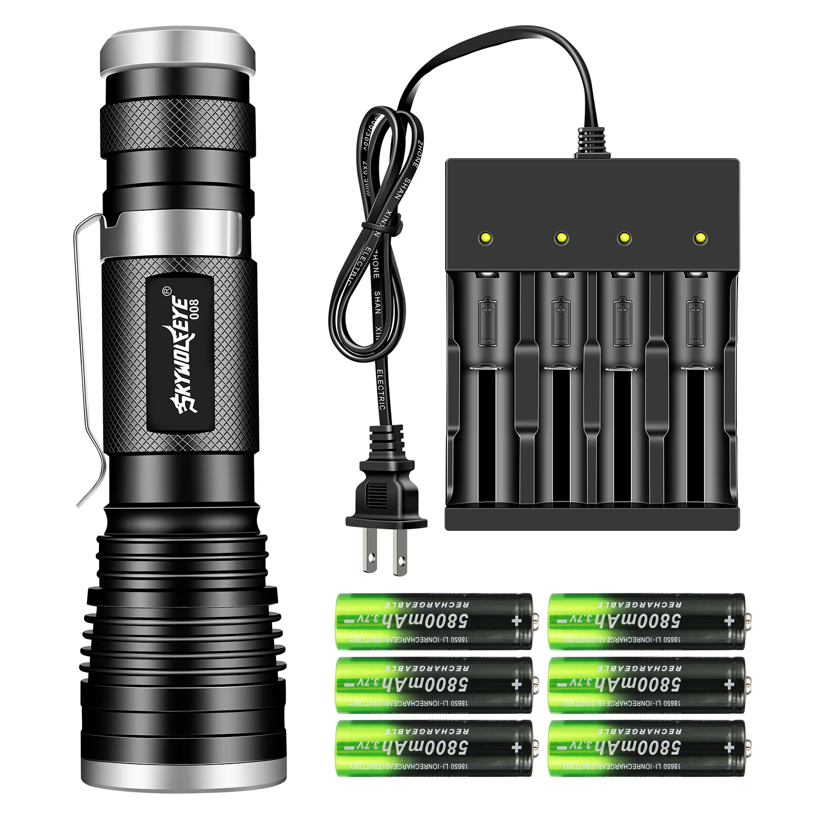 

1 Pack LED Rechargeable Battery Flashlight With 4-Slot Charger, Zoomable High Lumen Small Flashlight Suitable for Home, Outdoor