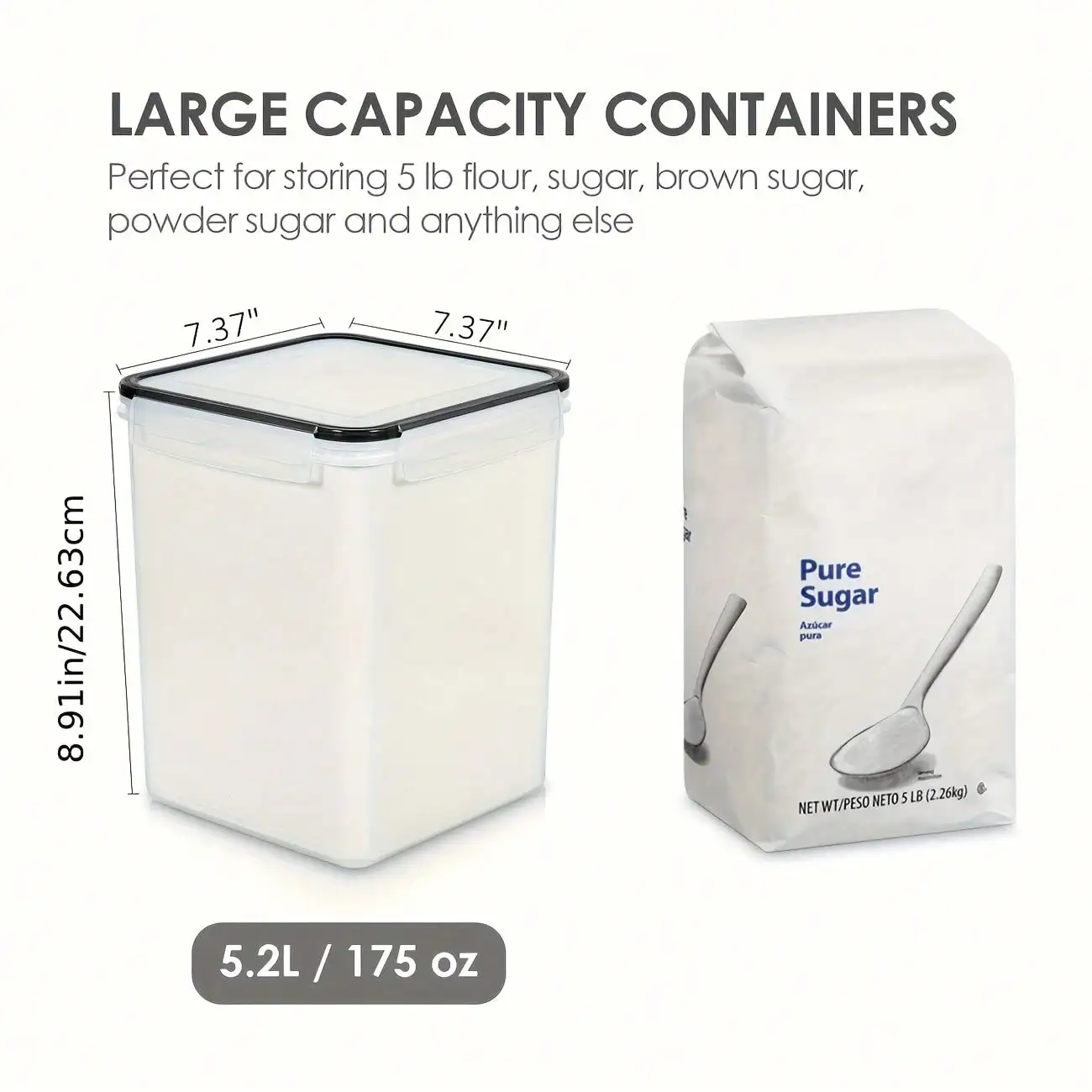 4PCS Large Food Storage Container, 5200ml/175OZ Food Preservation Storage Bucket With Label Paper And Pen, Suitable For Rice, Flour, Baking Supplies, Snacks, Home Kitchen Storage Box.