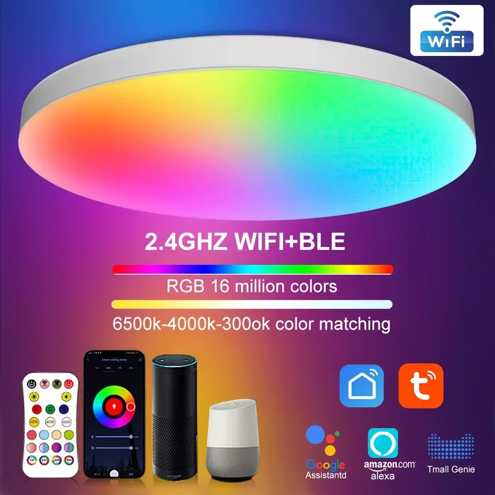 Tuya WiFi Smart LED plafoniere 110v-240v RGB plafoniere dimmerabili lampada da soffitto rotonda per camera da letto Living Home Alexa Google