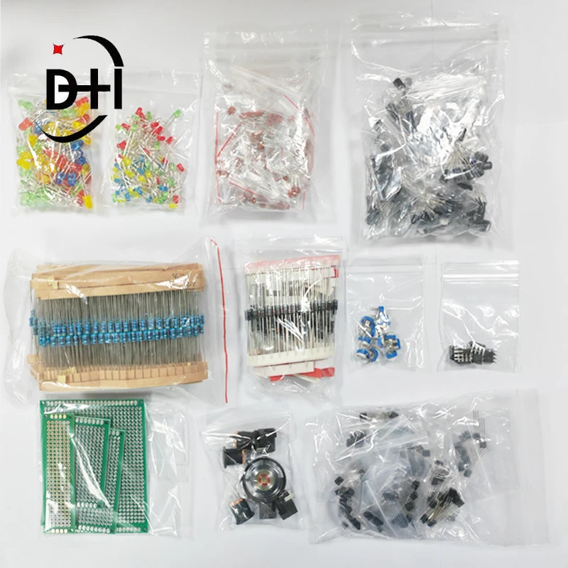 Kit de componentes eletrônicos mega de 1900 peças, incluindo variedade + capacitores + resistores + LED + transistores + jacks DC + PCB + opamp