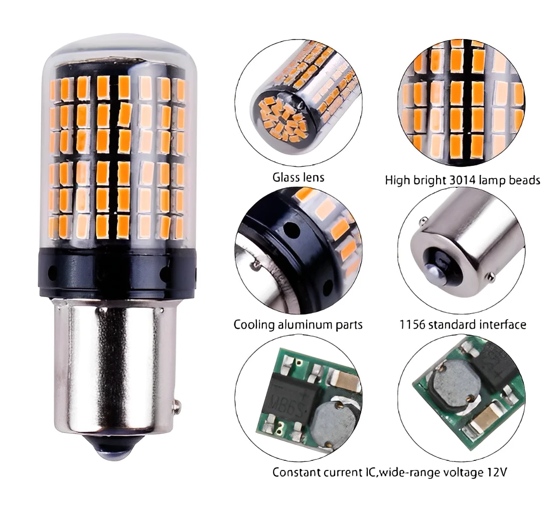 자동차용 LED 브레이크 후방 신호 램프 144 칩 1156 2개-Neverdie Store