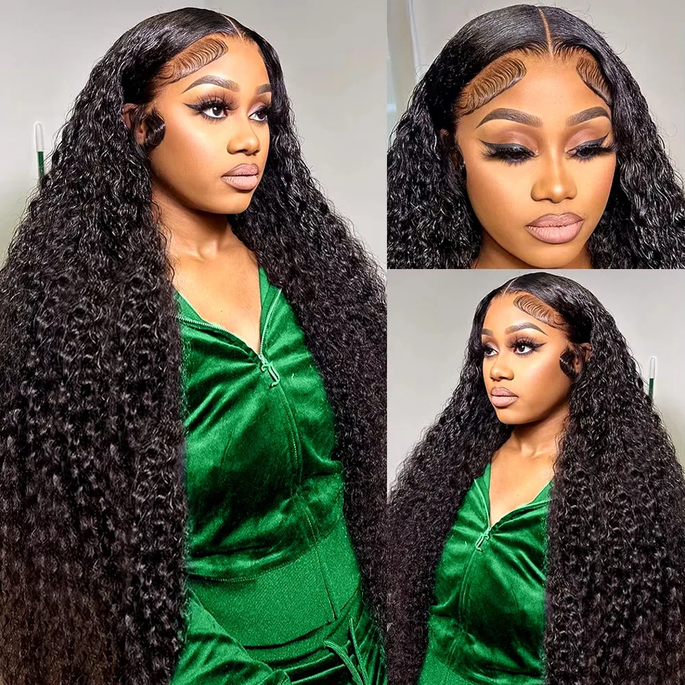 42 Inch Brazilian Virgin Human Hair Jerry Kinky Curly Wave 13x6 Lace Frontal Wigs Brazilian 13x4 Curly Wave Lace Front Human Hair Wigs For Women 250 Density view 2