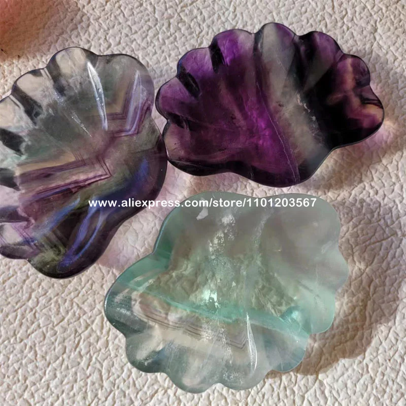 Fluorite Clam Shell Charging Bowl Natural Rainbow Quartz Crystal Rock Trinket Dish Seashell Tray Metaphysical Witchy Home Decor