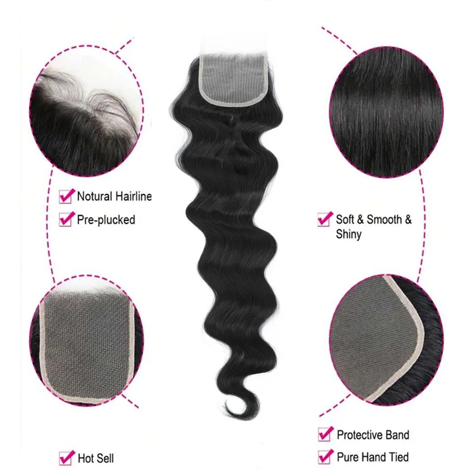 바디 웨이브 4x4 레이스 클로저 22인치 합성 헤어 레이스 프론트 내추럴 블랙 고온 섬유 여성 코스프레 및 데일리용