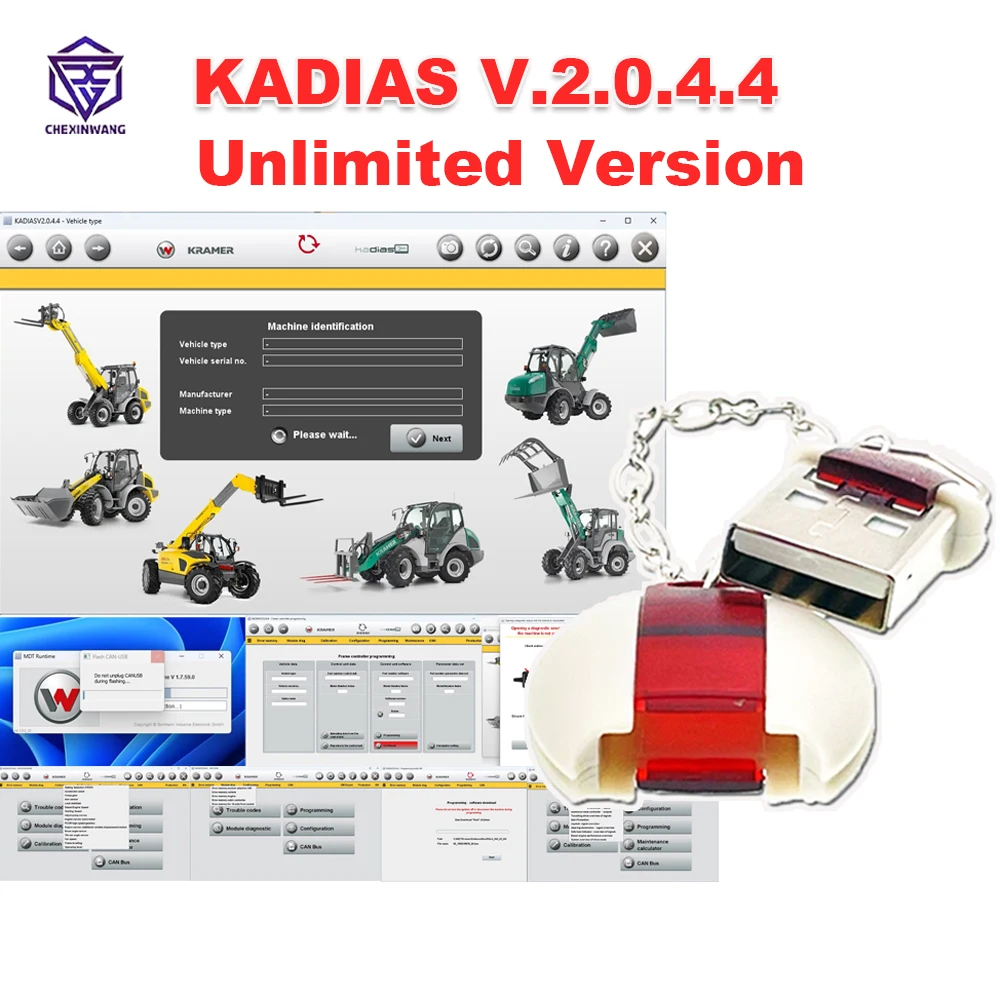 KADIAS V.2.0.4.4 nieograniczone uaktualnienie 5 poziom dla Kramer Neuson Wacker Weidemann wsparcie CANFox EC2112 IFM USB/narzędzie CAN-RS232