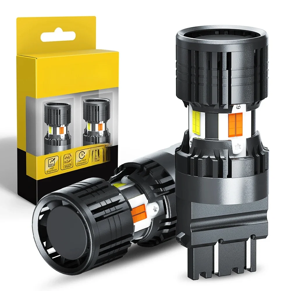 AUXITO 2szt Turbo P27/7W T25 3157 Żarówka LED Canbus Samochodowa lampka kierunkowskazu DRL Podwójny kolor Bursztynowy Żółty Biały Super Jasny — zdjęcie 2