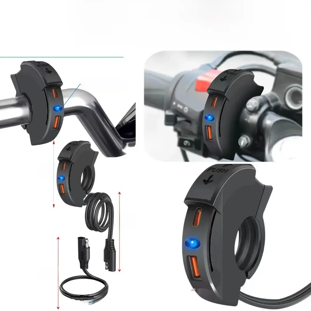 Carregador usb qc3.0 para motocicleta, com indicador, carregamento rápido, 12/24v, à prova d'água,