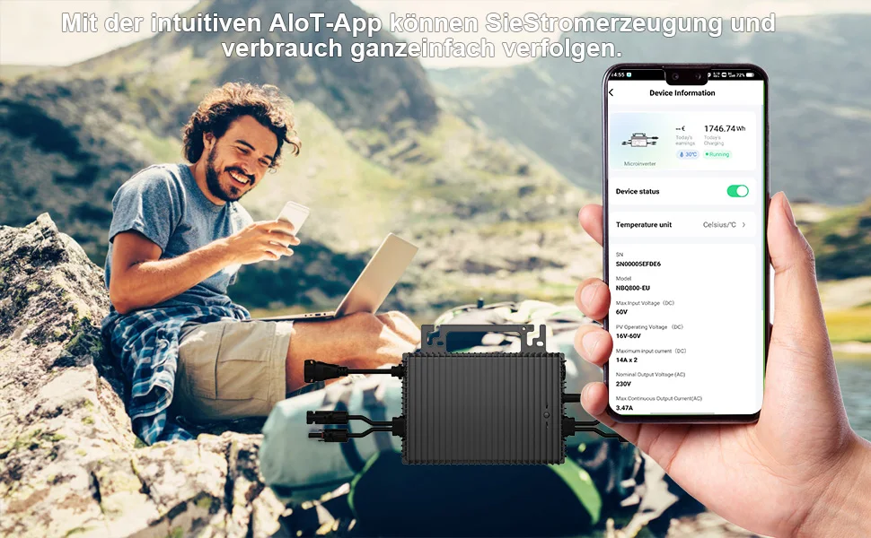 2026 Neuerscheinung 1200W Solar-Mikrowechselrichter mit Anti-Rückfluss-Netzanschluss 0A Ausgang mit APP WLAN 5m Kabel IP67 Wasserdicht – Detail 4