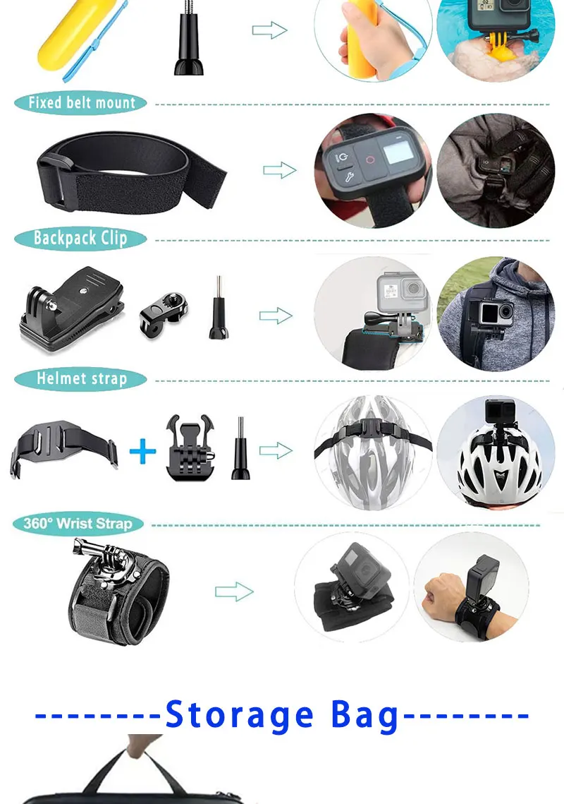 50-in-1 Action-Kamera Zubehör-Set für DJI Osmo Action 5 Pro 4/3 GoPro Hero 13 12 11/10 Insta360 AKASO Yi Sjcam Action-Kamera – Detail 3