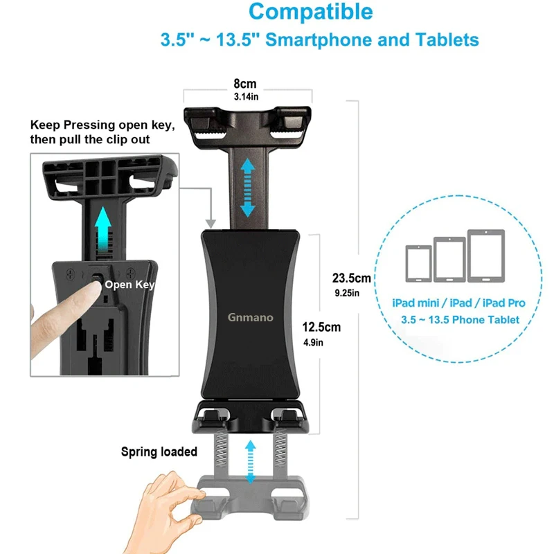 Gnmano Универсальный 4-13 дюймов планшет стенд крепления кронштейн тренажерный зал беговая дорожка велосипед руль клип спорт регулируемый держатель для iPad Pro