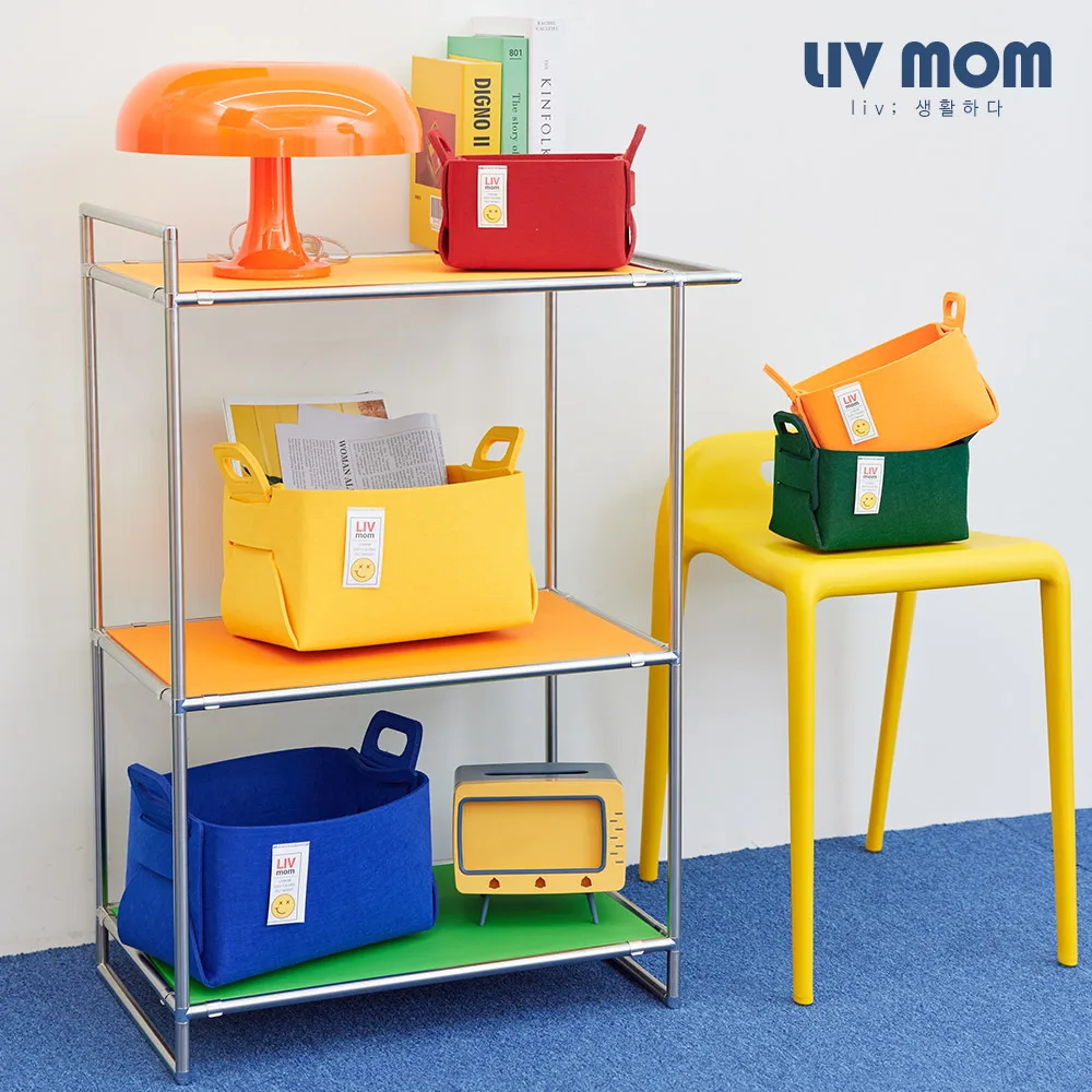 Livmom [1 + 1/2 pieces total] Livmom Folding Felt Vivide storage basket living box/Korea Living Box Felt basket organizer