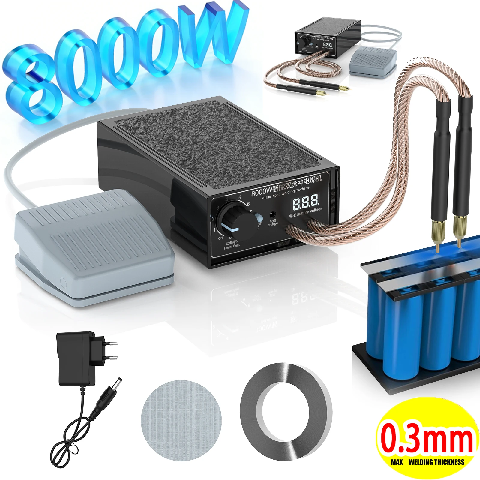 Machine à souder par points portative 8000W, 0-1200A, feuilles de Nickel pur nickelées réglables, soudeurs par points pour batterie au Lithium 18650