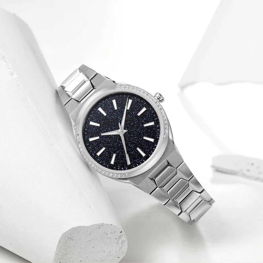 Montre Ultra fine en acier inoxydable pour femmes, sans Logo, étoile anti-poussière, lunette en diamant, mouvement suisse