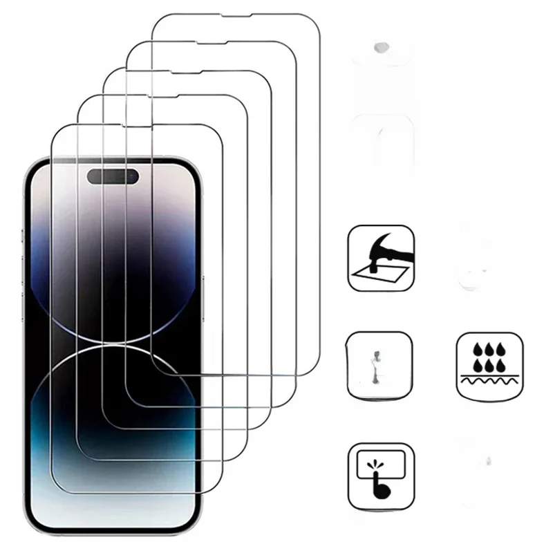 5 pièces verre trempé pour iPhone 14 13 12 11 Pro Max protecteur d'écran pour IPhone 6 6s 7 8 15 Plus SE X XS XR 14Pro Film de verre