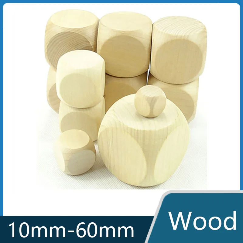 10/16/20/25/30/40/50/60mm Dice 6 Sided Blank Wood Dice DIY Games Party Family