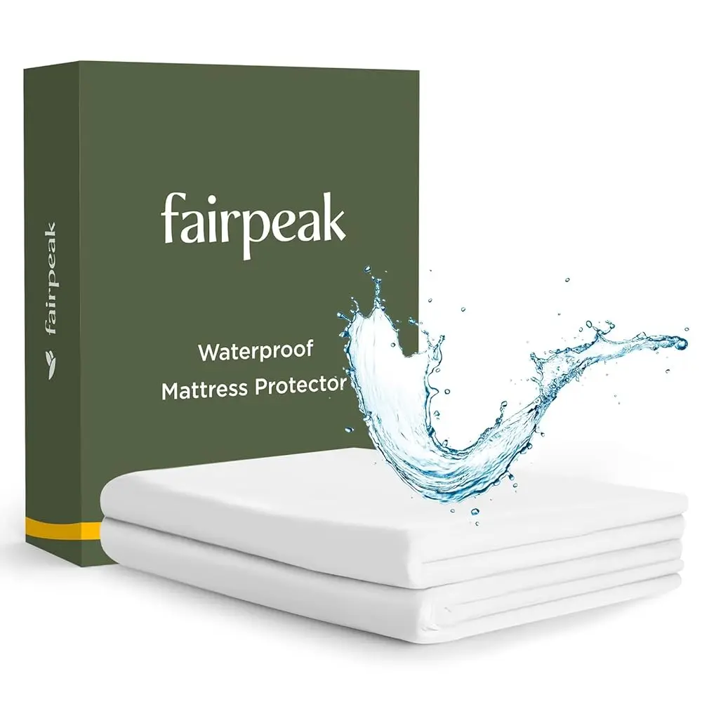 Fairpeak Waterproof Mattress Protector, White Fitted Polyester TPU Mattress Cover, Twin Twin XL King