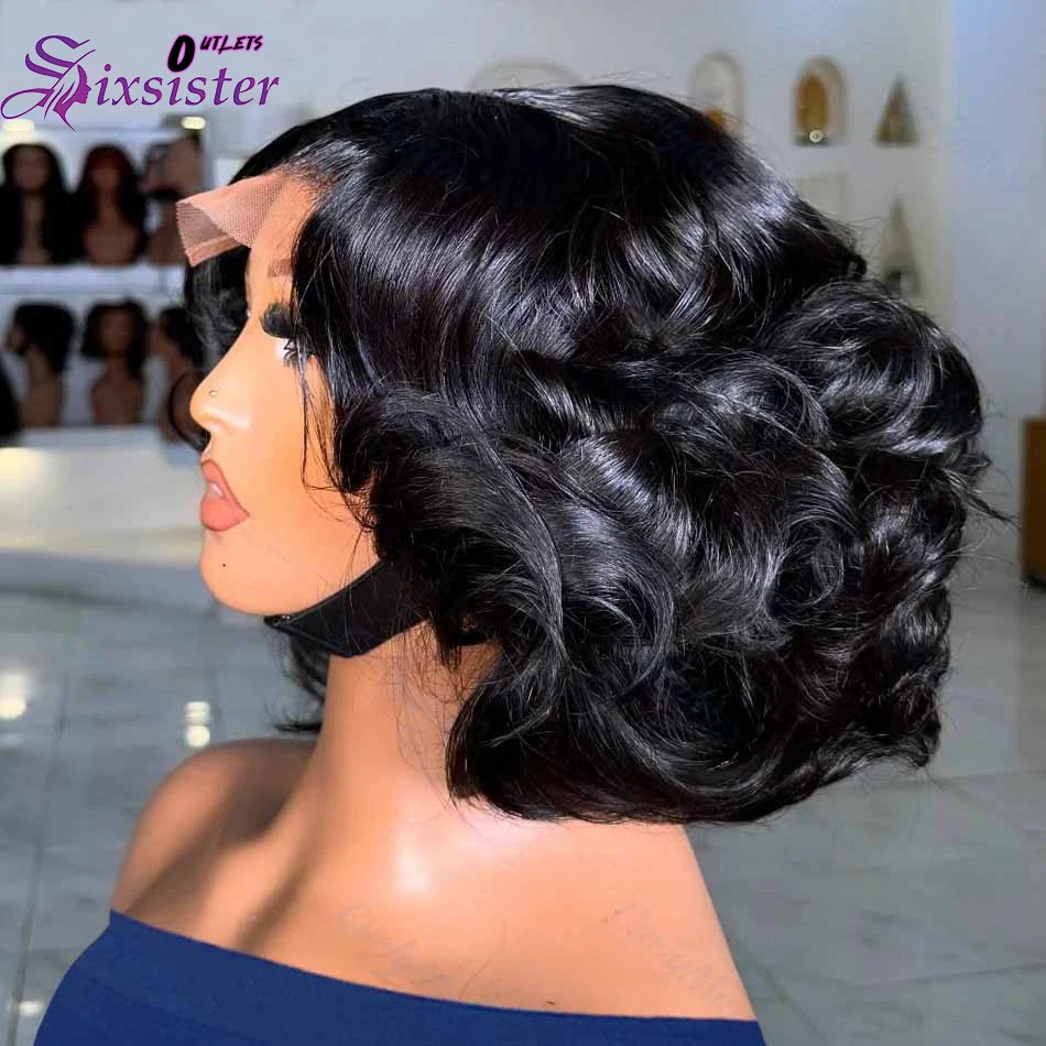 

Short Bob Wig Human Hair 230% Density Body Wave 13x4 Lace Front Wigs Human HairPre Plucked 4x4 Lace Closure Loose Short Bob Wigs