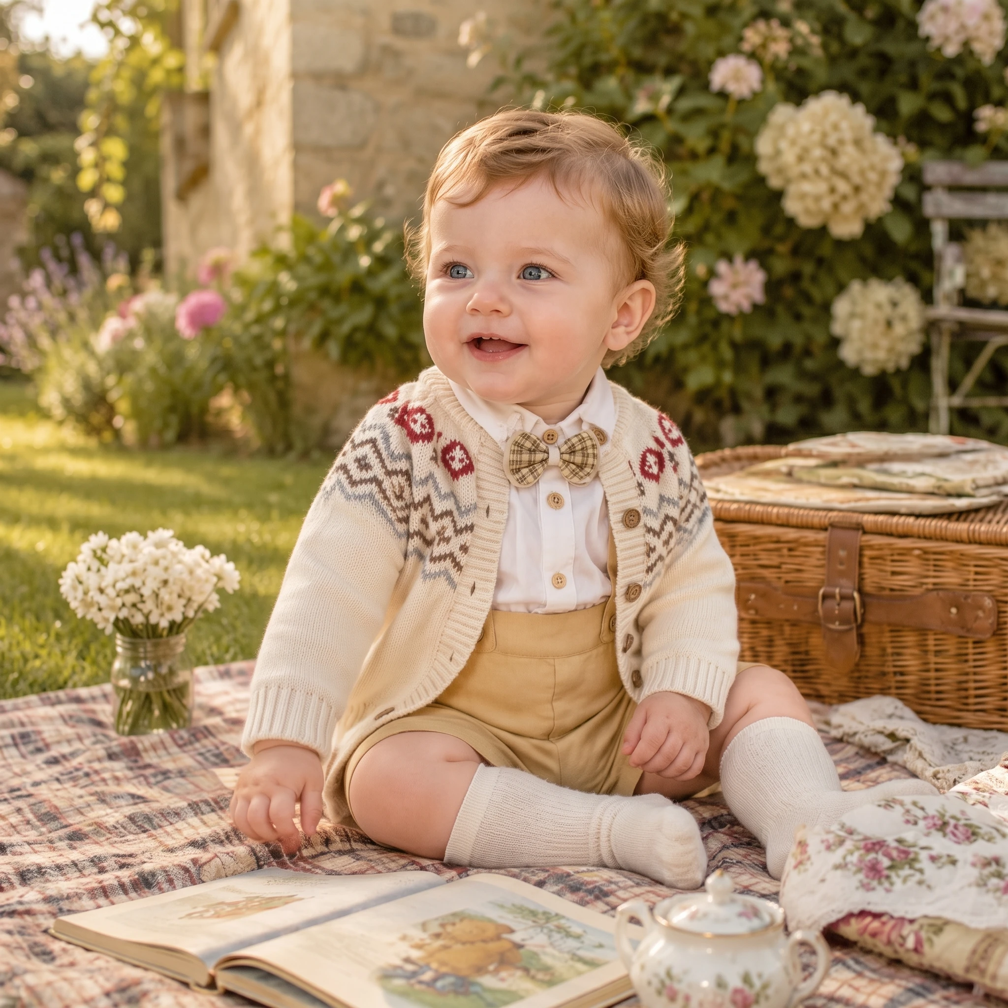 Spanisches Vintage-Kleidungsset für Babys, Jungen, Langarm-Strickjacke, Overall, Shorts, Outfit, Hochzeitsanzug für Kleinkinder, 1-4 Jahre – Detail 2