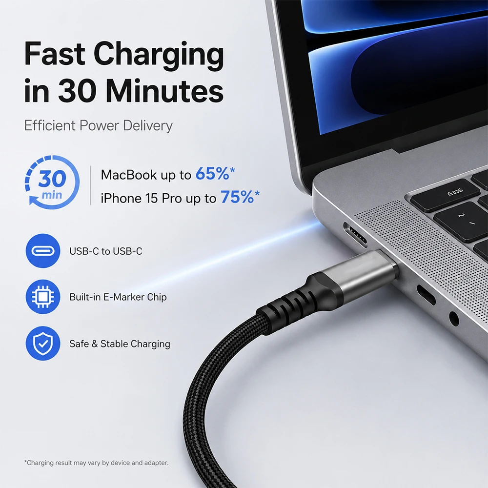 Parallel World Kabel USB-C do USB-C Parallel World 240W, wysokiej jakości kabel typu C z wbudowanym chipem E-Marker — zdjęcie produktu 3