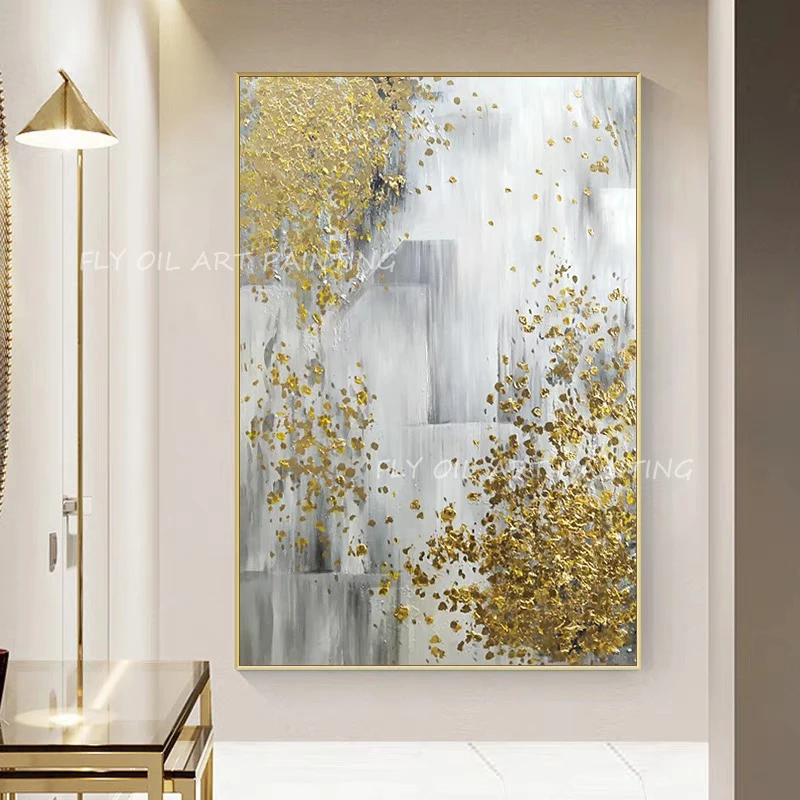 

Gold foil art Handpainted lanscape art abstract art decorative picture for living room modern cuadros decorativos