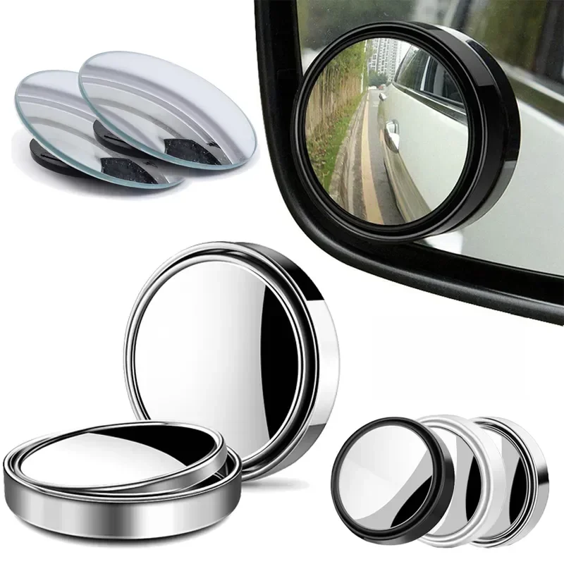 Miroir d'angle mort convexe à cadre rond, 2 pièces, sécurité de conduite, grand angle à 360 degrés, rétroviseur transparent réglable, accessoires de voiture