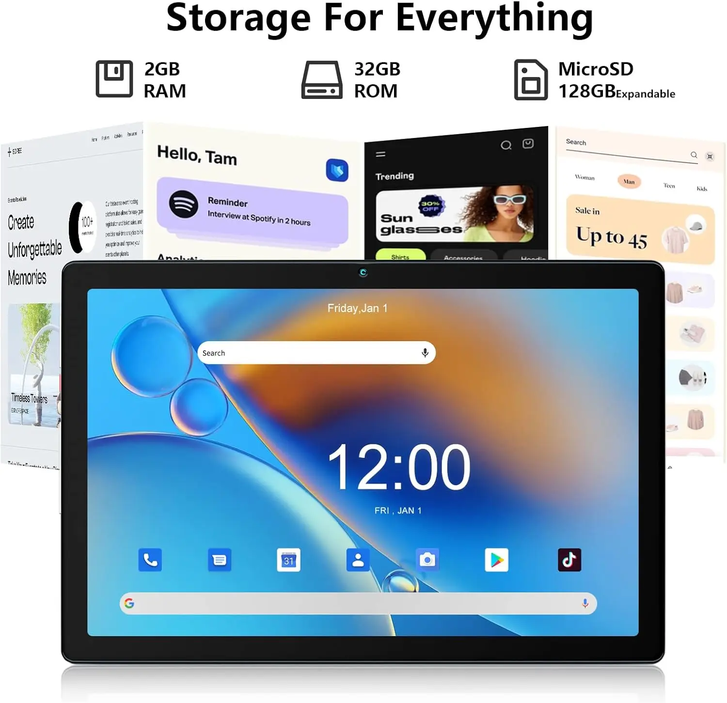 Tablet PC Android 13 da 10 pollici 6 GB di RAM + 64 GB di ROM (1 TB di espansione) Quad-Core WiFi 6 BT5.0 Type-C 5000 mAh 1280x800 HD Touch Screen