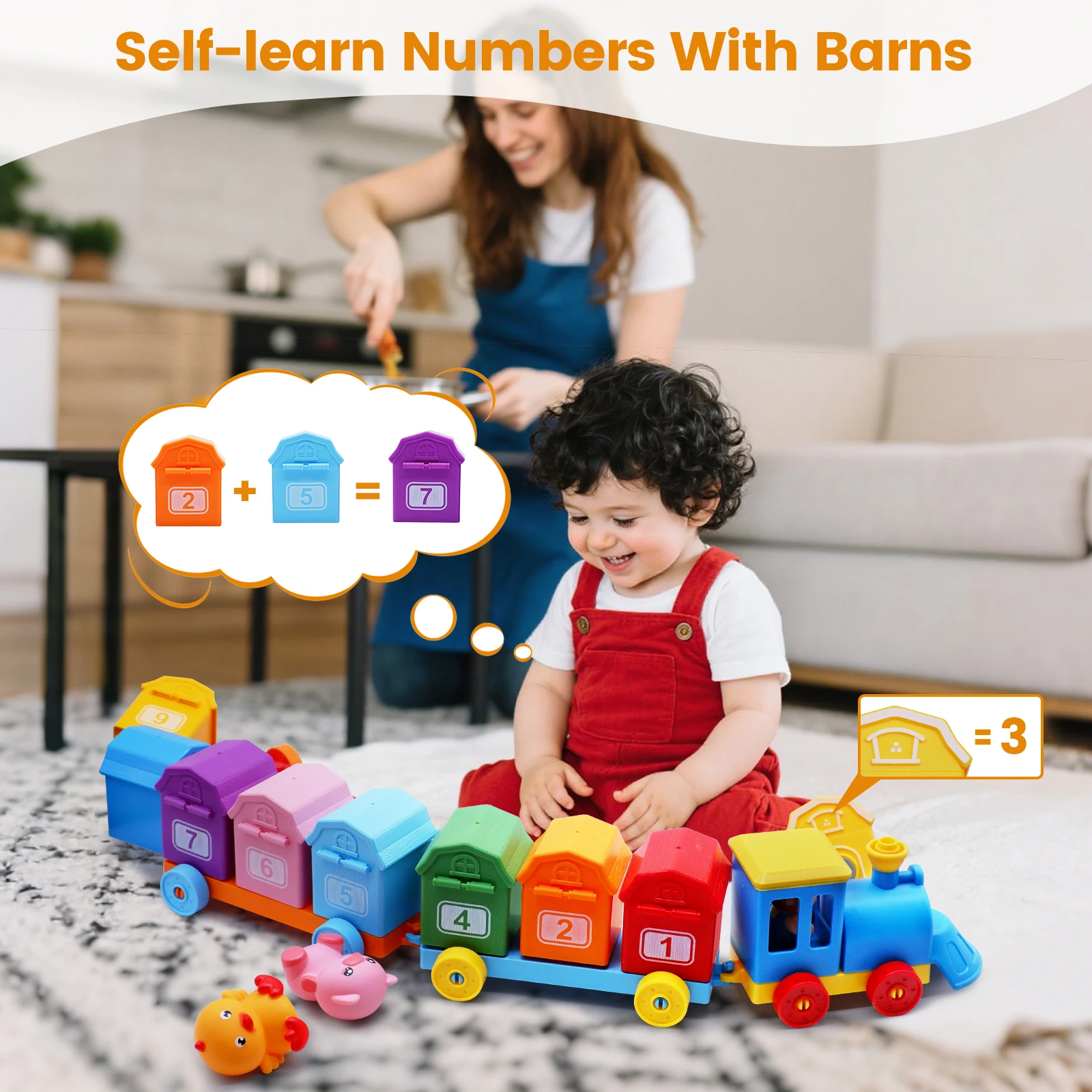Montessori-Farm-Zugset für Kleinkinder, das das Zählen, das Zuordnen und Sortieren sowie die Entwicklung der Feinmotorik fördert, Vorschulspielzeug, Weihnachtsgeschenk. – Detail 6