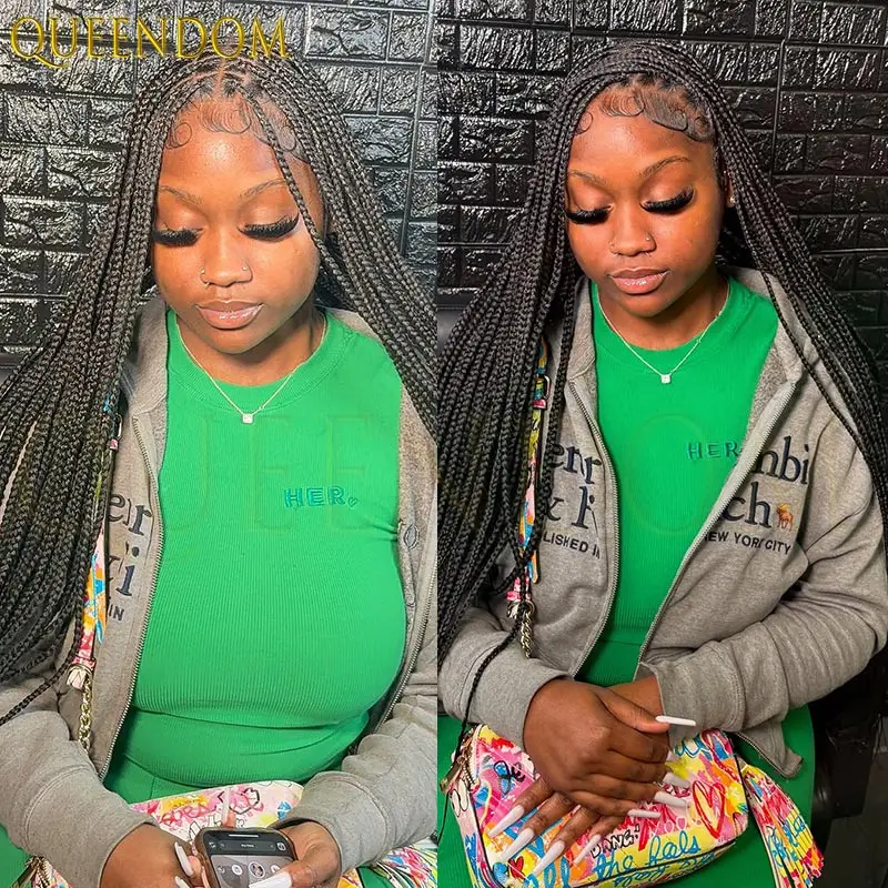 36 بوصة الاصطناعية كورنو صندوق شعر مستعار مضفر للنساء السود آلهة كامل الدانتيل الطبيعي Knotless صندوق فو Locs شعر مستعار #3