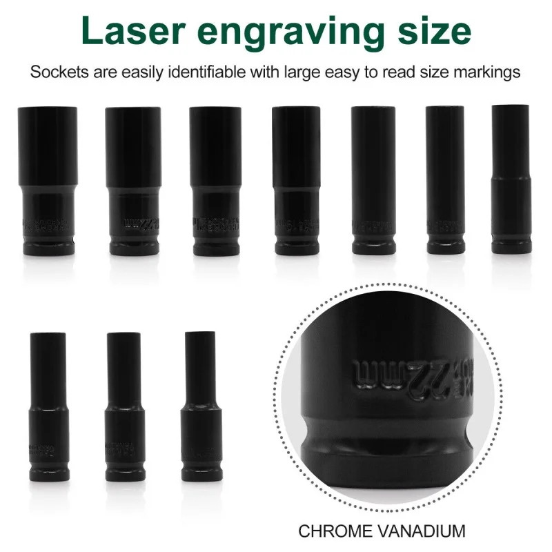 1/2 بوصة محرك 6 نقاط مقبس التصادم مجموعة 10 قطعة أحجام متري 10-24 مللي متر الكربون الصلب تأثير المقبس مجموعة مع صندوق تخزين الصلب