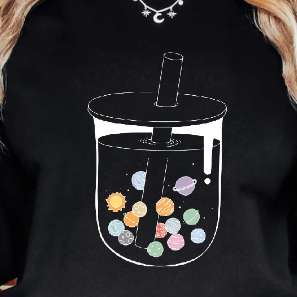 プラネットジャートレーナークリエイティブデザイン秋冬カジュアルルーズ長袖リラックスした風変わりなユニークな快適な布トップス