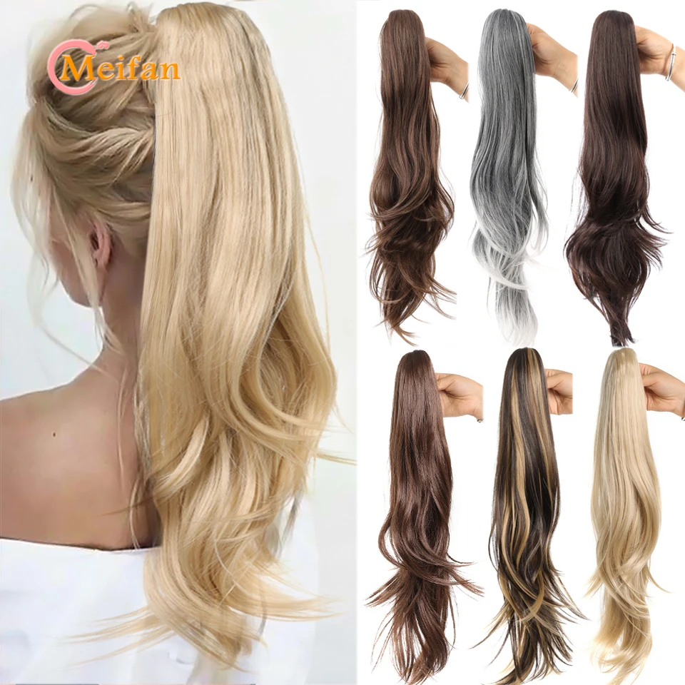 

MEIFAN Synthetic Long Wavy Layered Claw Ponytail Clip In Hair Extension Hairpiece Blonde Brown Natural Fake Pigtail for Women