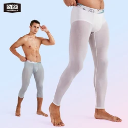 52025 Men Leggings Super-light Semi-transparent Tights Quick-dry Sexy Bottoms Mens Tights 3/4 Length Leggings Pants See Through