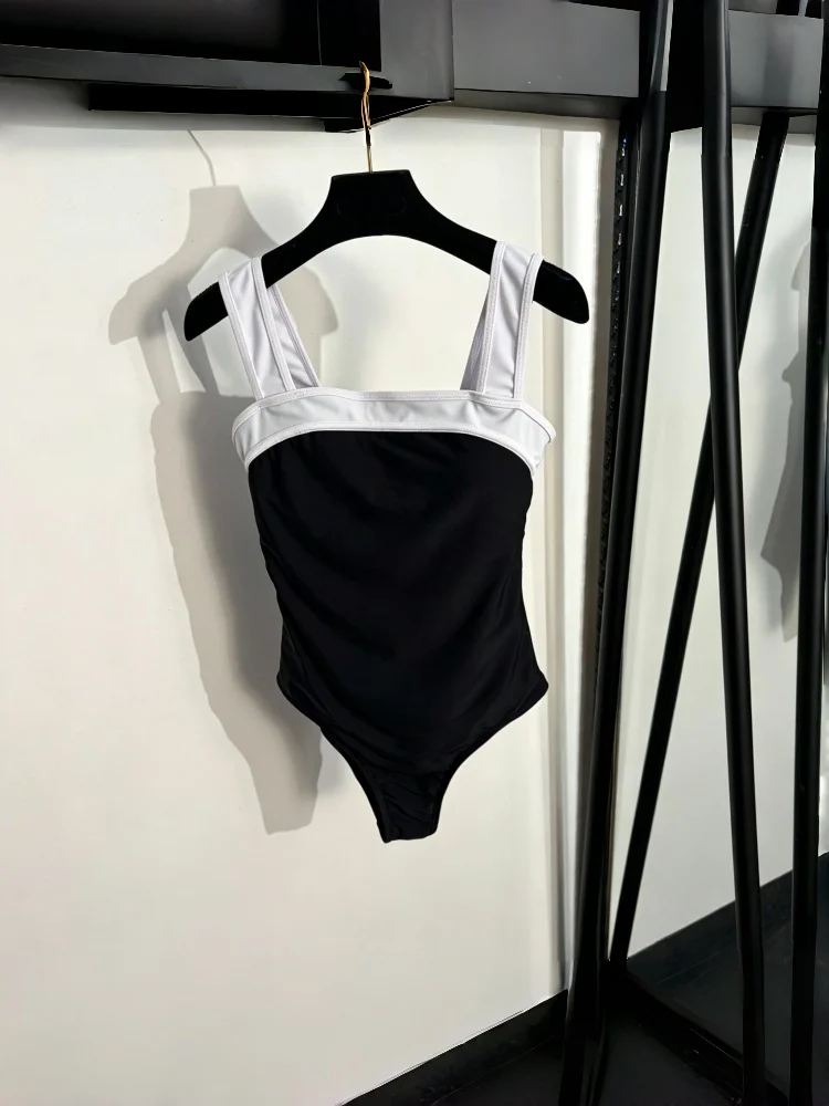 Summer Women's One-piece Swimsuit With Letter Printing Contrasting Color Splicing Suspender Swimsuit