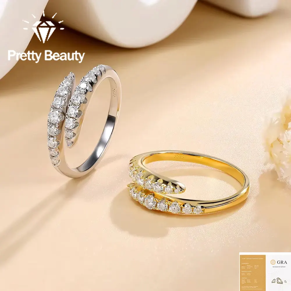 Pretty Beauty Moissanite Double Row Spiral Band Wedding Ring for Women 925 Sterling Silver Hypoallergenic Jewelry Birthday Gift