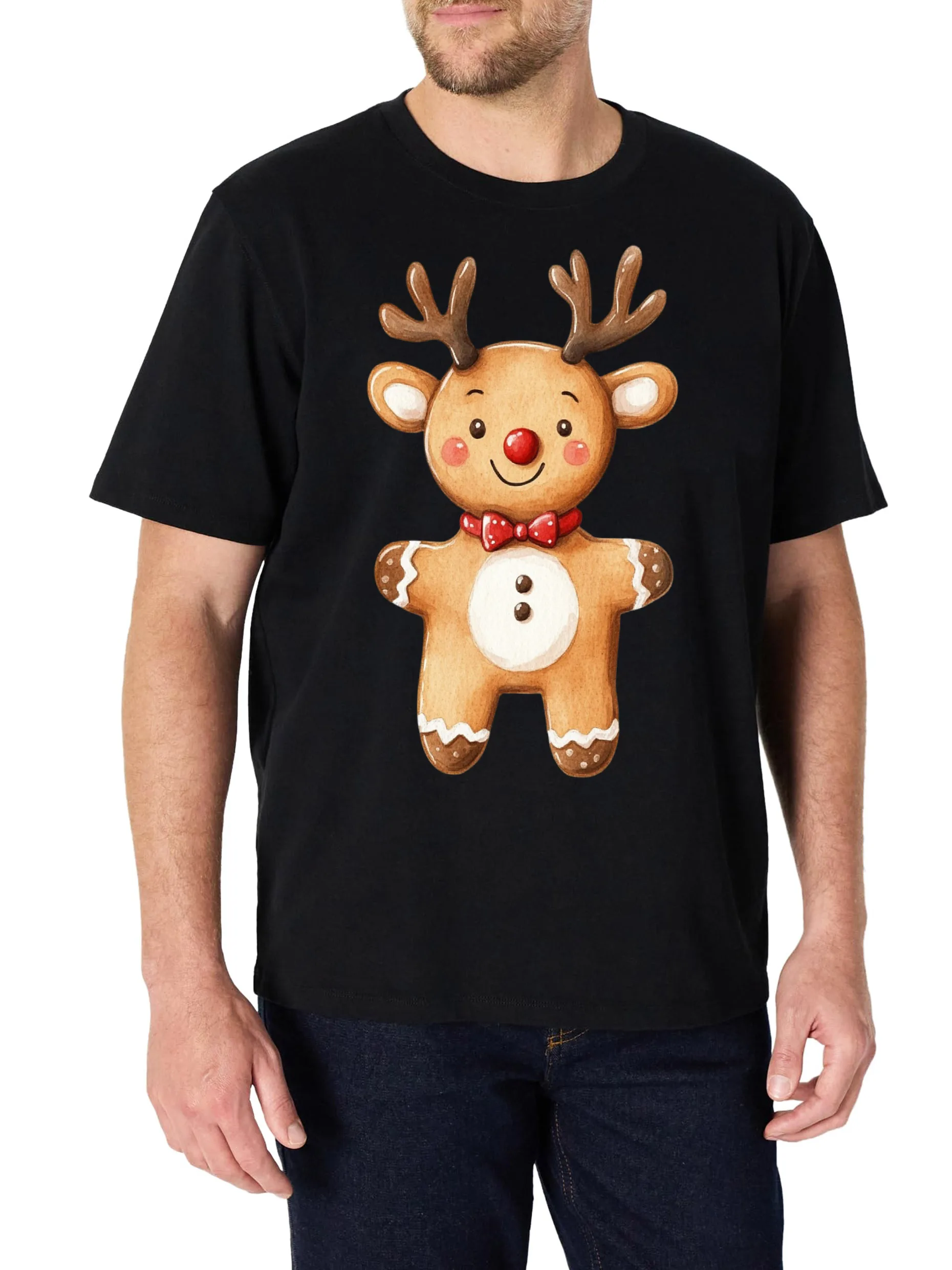 تي شيرت رجالي بتصميم مطبوع عليه رجل الزنجبيل، أسود بأكمام قصيرة ورقبة دائرية، 100% قطن