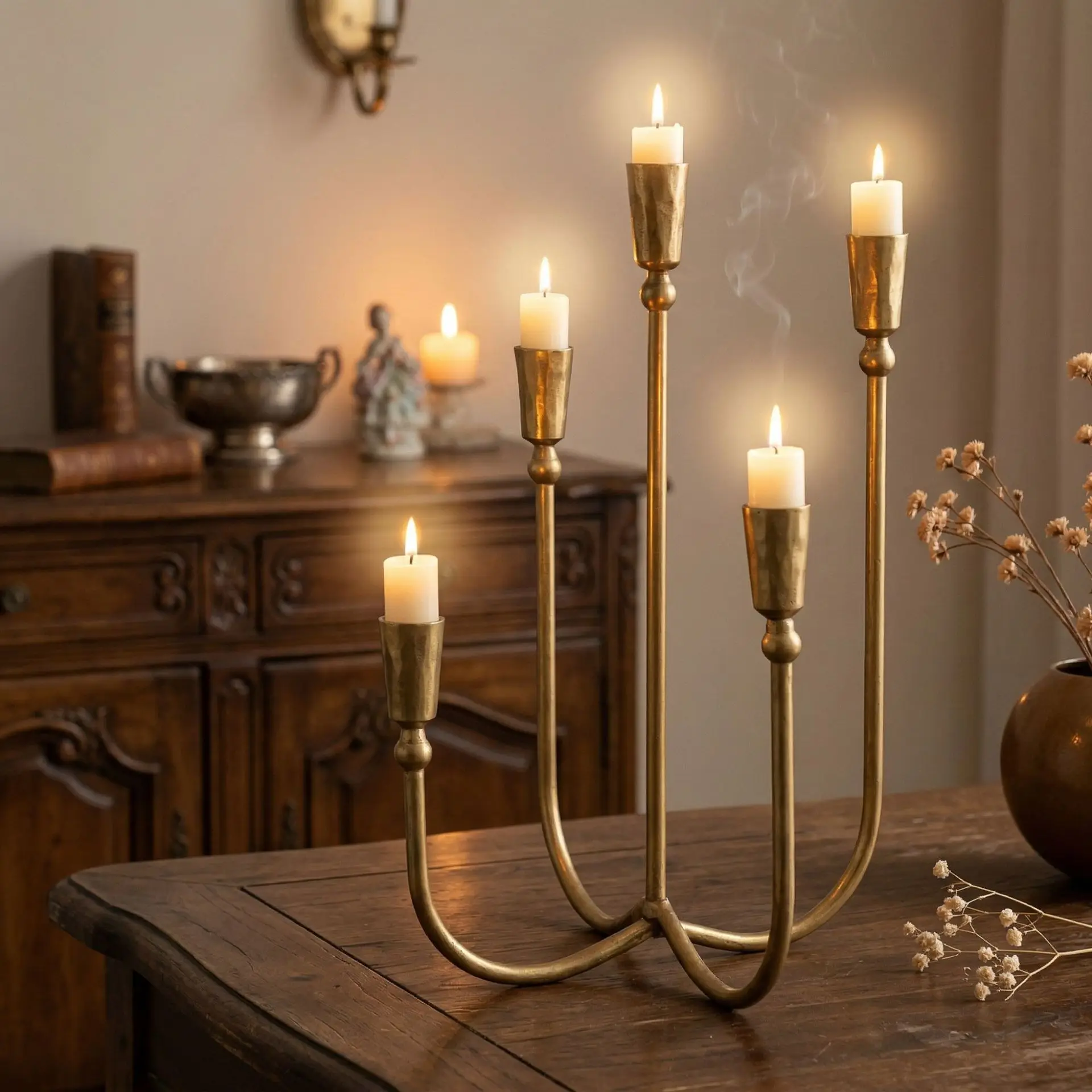 5 Head Candle Holder Candelabra Home Decor Gift Retro Style Metal Candlestick Candles Stand for Fireplace Living Room Hotel