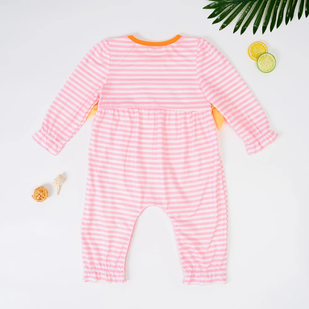 Baby Girl Clothes Outfits Toddler Romper Dinosaur Embroidery One Piece Long Sleeve Stripe Bodysuit Jumpsuit For 0-3T Babi Girls