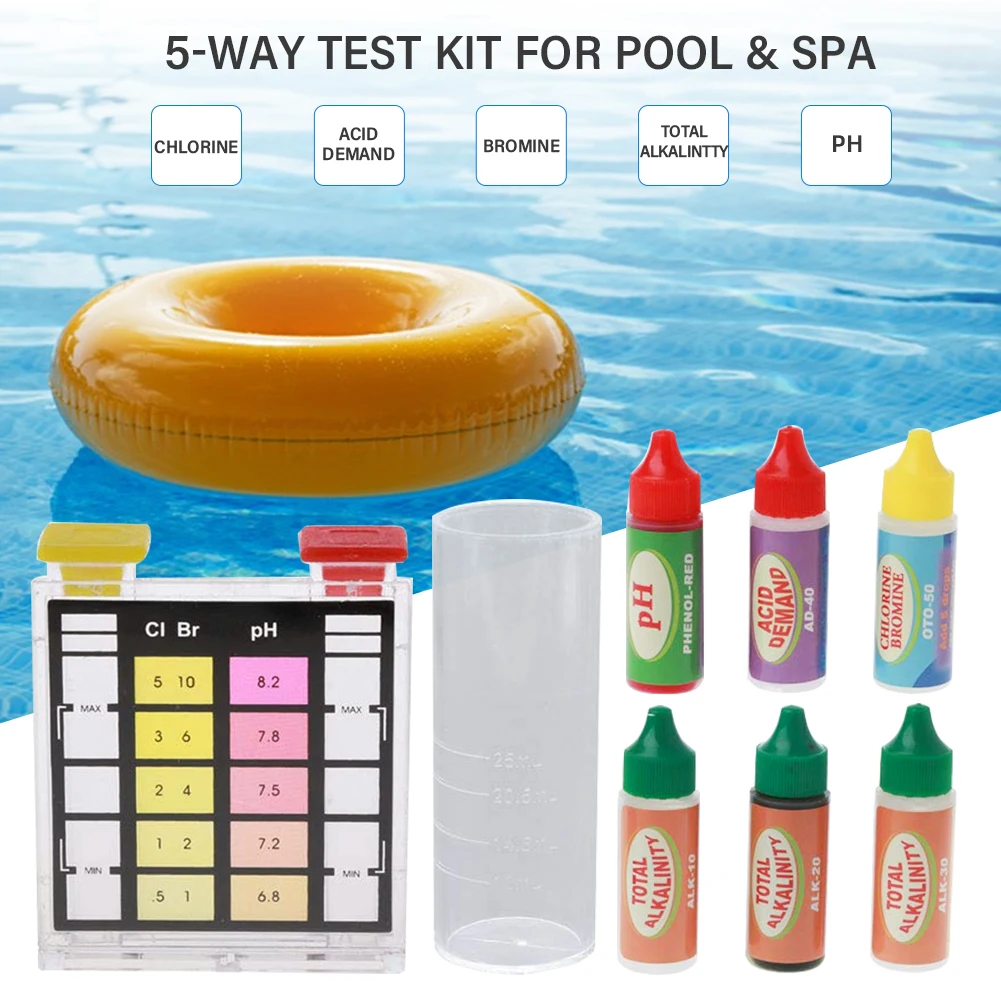 5 in 1 PH Chlorine Water Tester Swimming Pool Test Reagent Kit(CL, pH, Acid, Total alkalinity, Bromine) Spa Aquarium Accessories