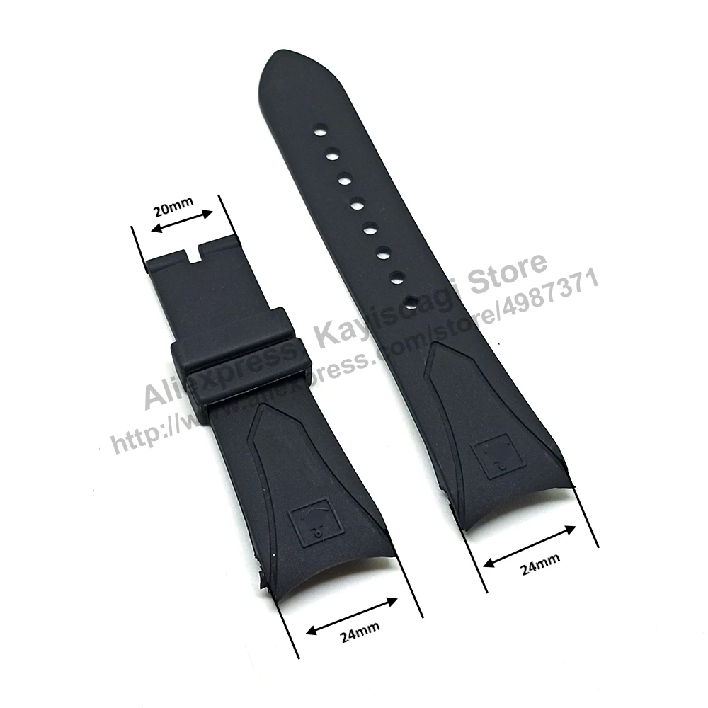 24mm Black Rubber Curved End Watch Strap Band Compatible for Ulysse Nardin